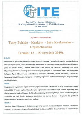 Pielgrzymko-wycieczka 12-15 września 2019